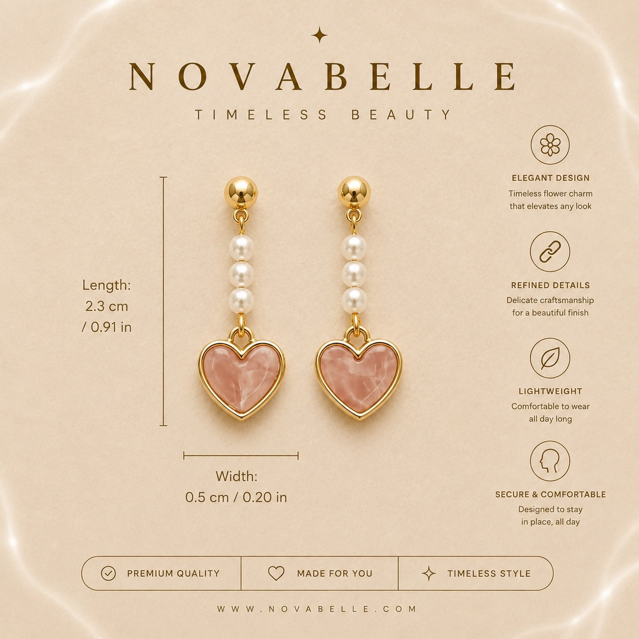 Blush Pearl Heart Drop Earrings