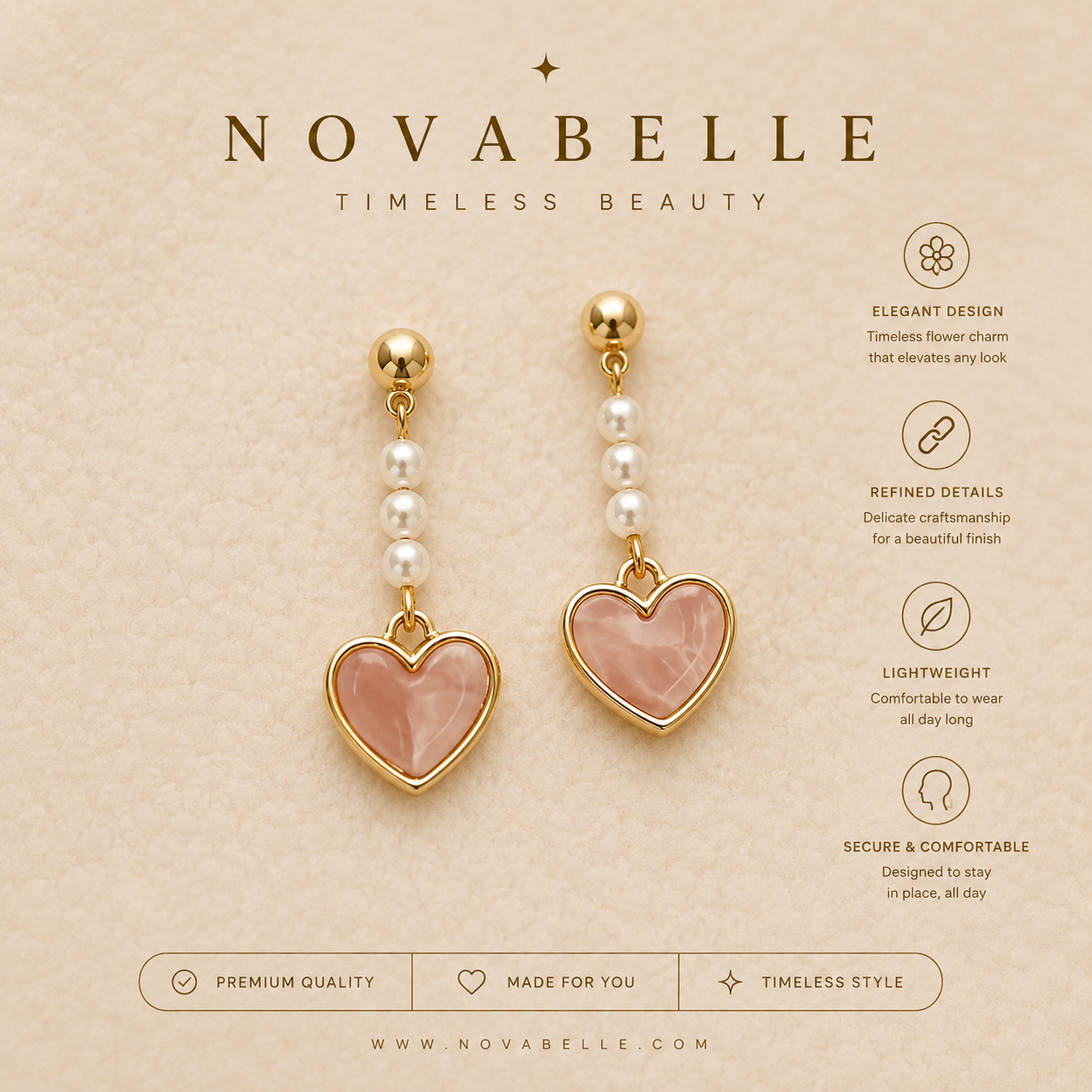 Blush Pearl Heart Drop Earrings