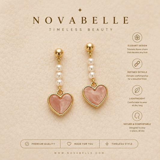 Blush Pearl Heart Drop Earrings