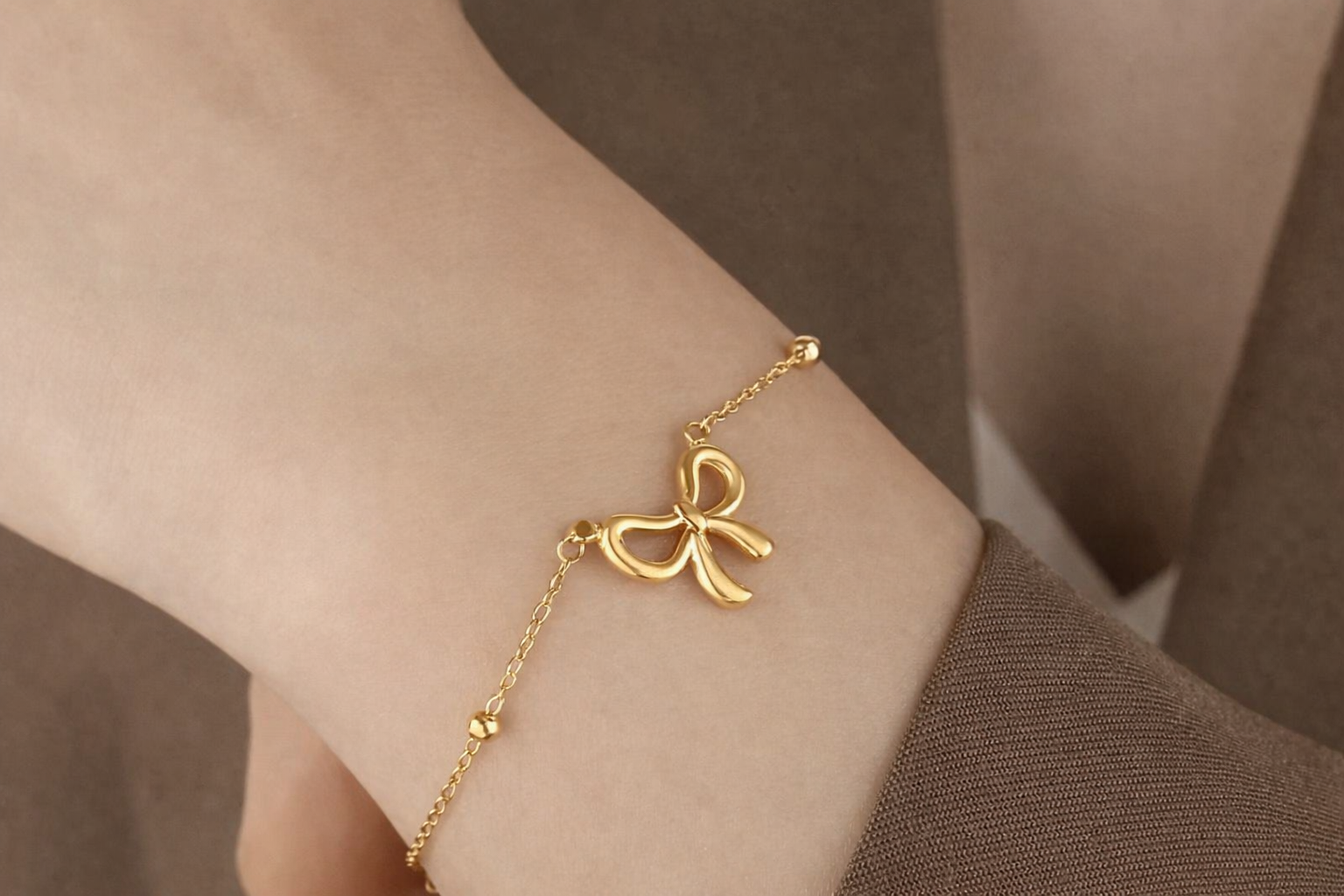 3pcs 18K Gold-Plated Bow Jewelry Set for Women - Golden Bow Trio