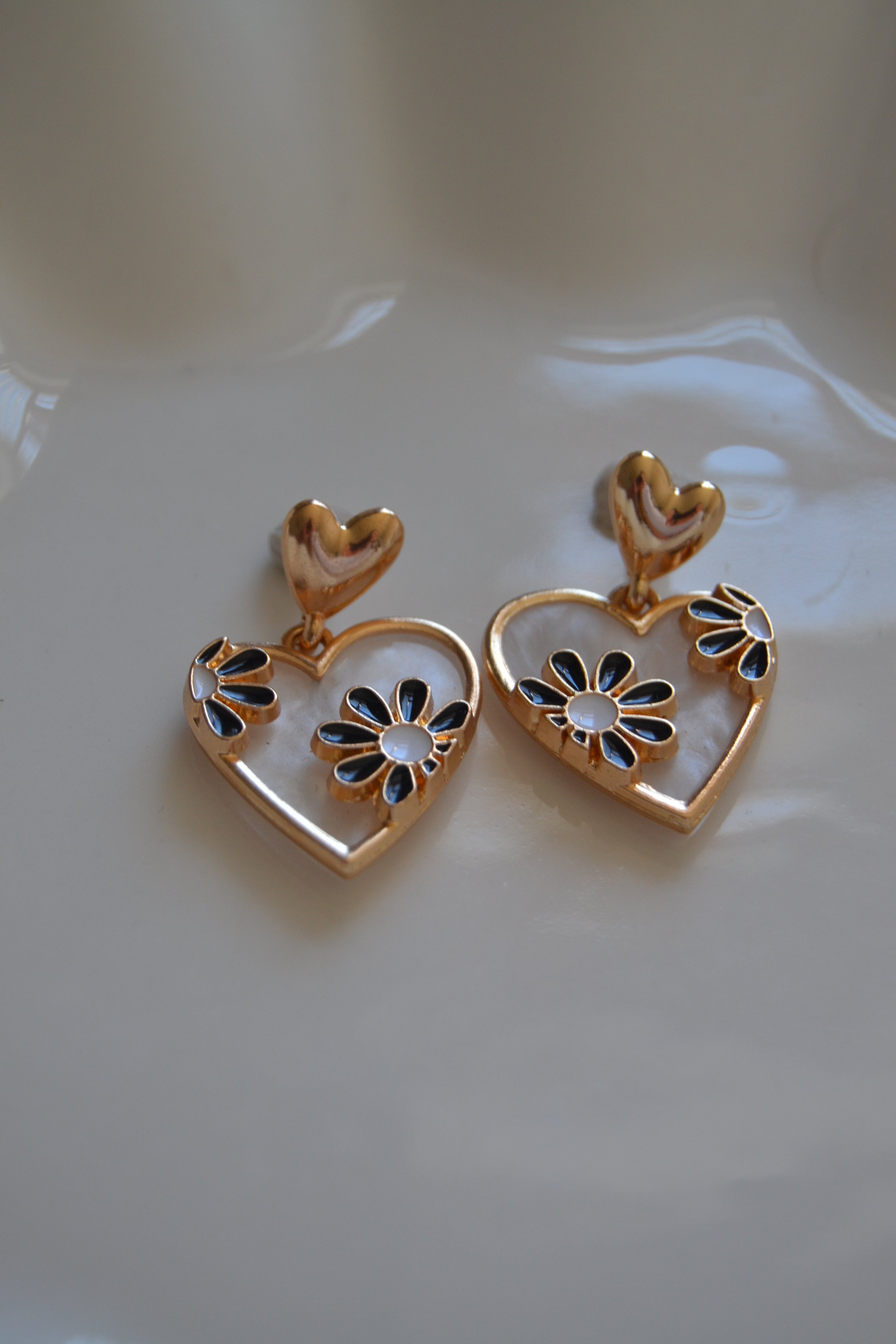 Midnight Bloom Heart Earrings