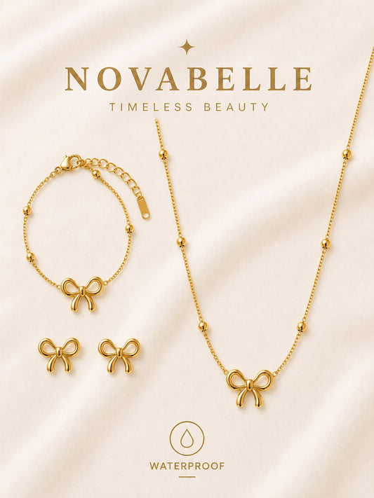 3pcs Waterproof Bow Jewelry Set for Women - Golden Bow Trio