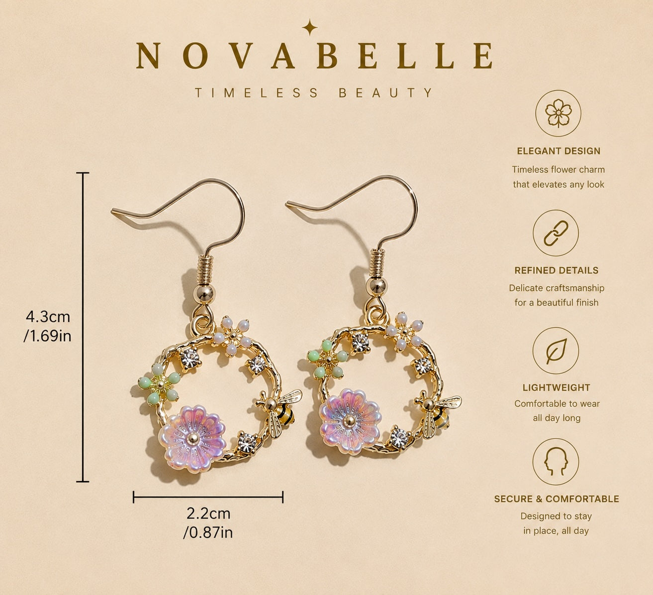 floral Bee Drop Earings